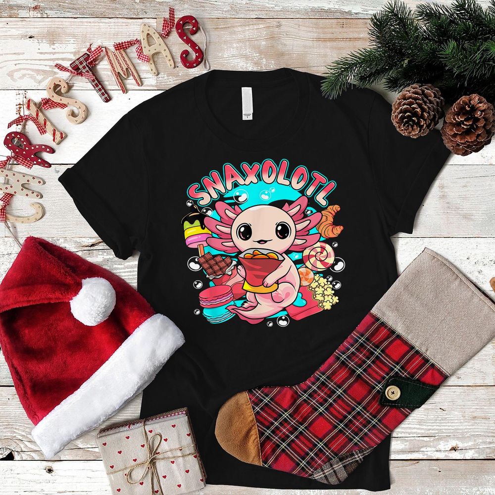 Cute Axolotl Lover Snaxolotl Food Sweets Kids Boys Girls Shirt Unisex Standard T-Shirt black s