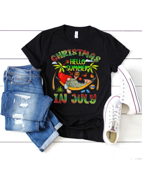 Christmas In July Santa Beach Summer With Gnomies Vacation Tank Top Shirt