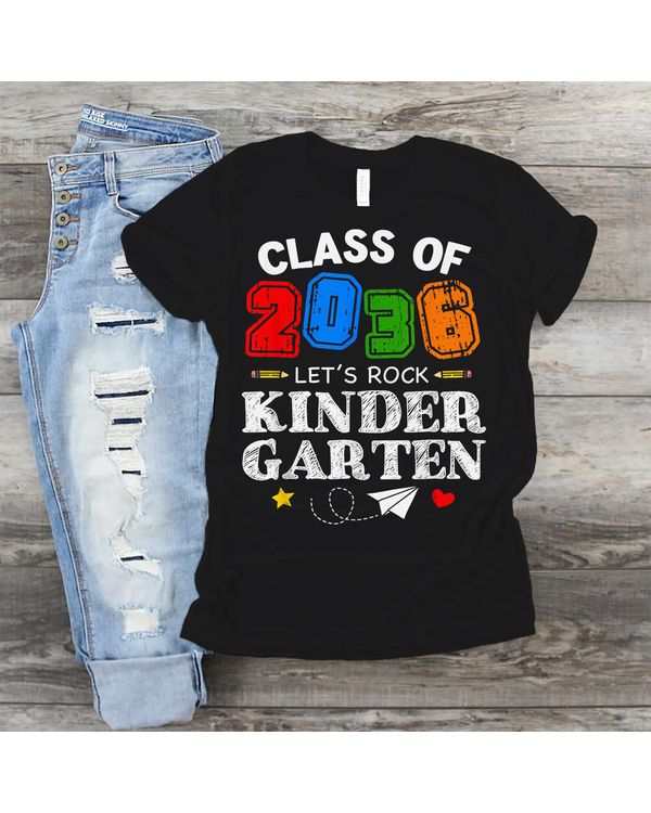 Class Of 2036 Let's Rock Kindergarten Back To School Kids Tee Shirt