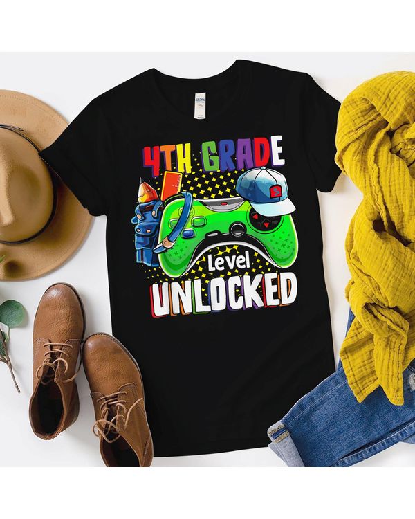 Fourth Grade Level Unlocked Back To School Video Game Boys Shirt