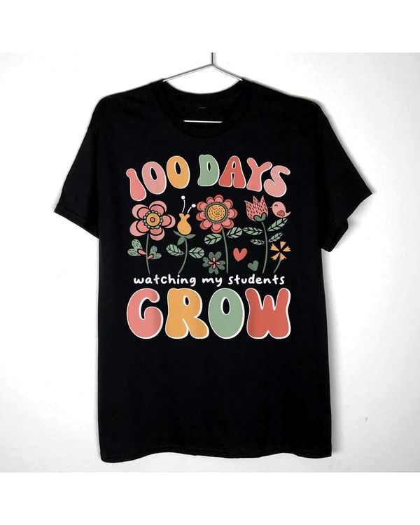 100 Days Growing Boho Flowers Teacher 100th Day of School Shirt