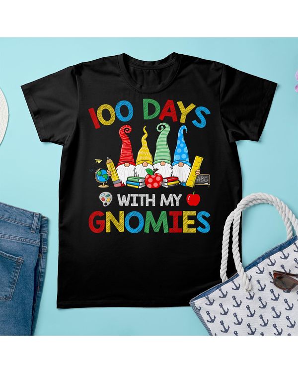 100 Days Of School Gnomes Teachers Kids Happy 100th Day Shirt
