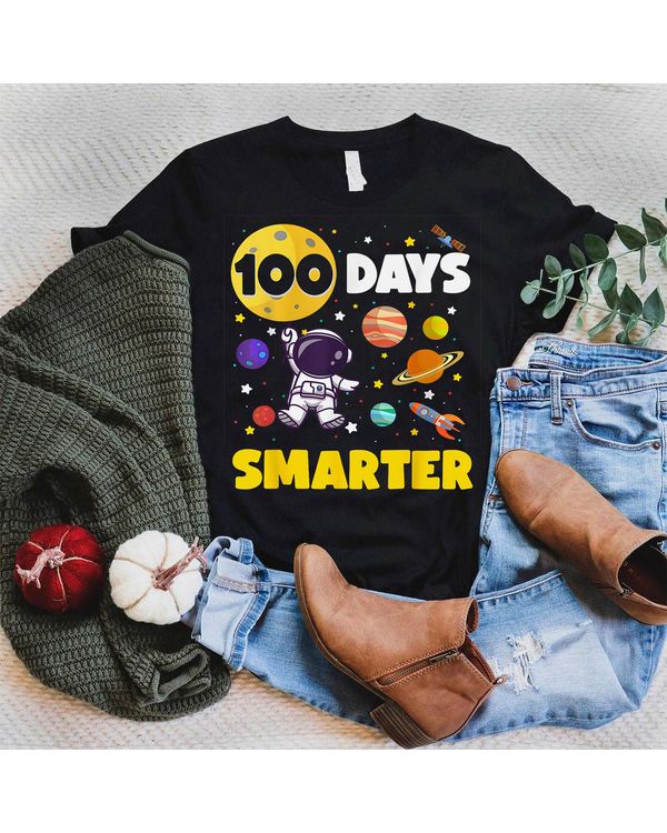 100 Days Smarter 100th Day Of School Astronaut Space Boys Shirt