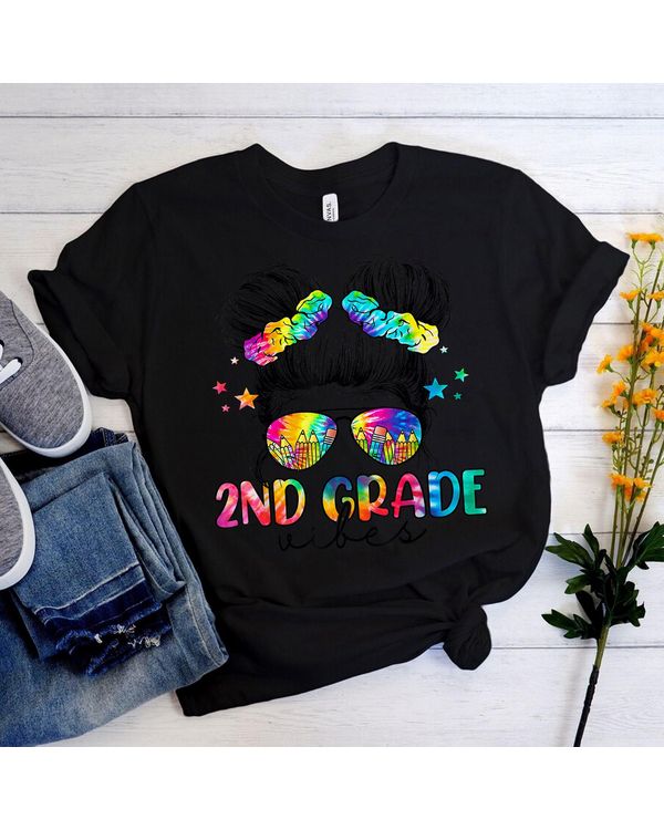 2nd Grade Vibes Messy Bun Girl Second Grade Back To School Shirt
