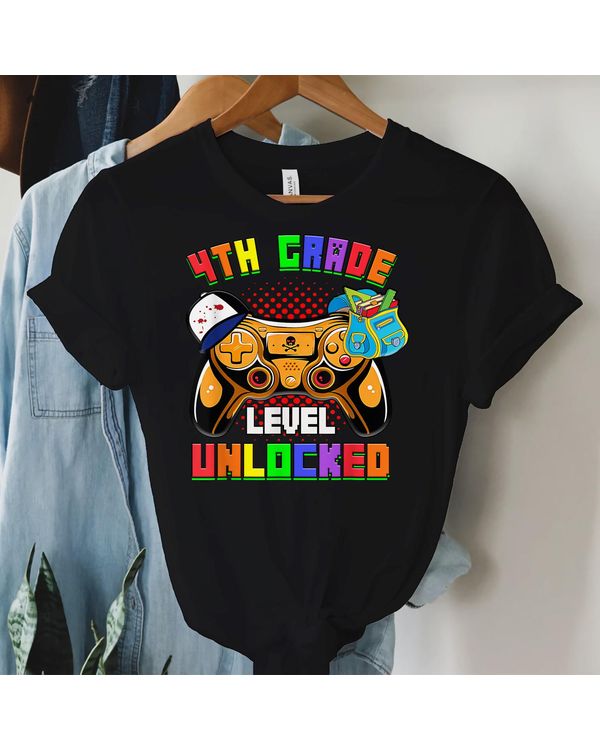 4th Grade Level Unlocked Video Game Back To School Boys Shirt